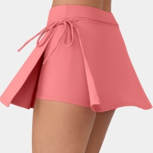 HALARA Midrise Tie Side A-Line 2 In 1 Pocket Mini Skirt In Shell Pink Sz XL NWT - Picture 2 of 6
